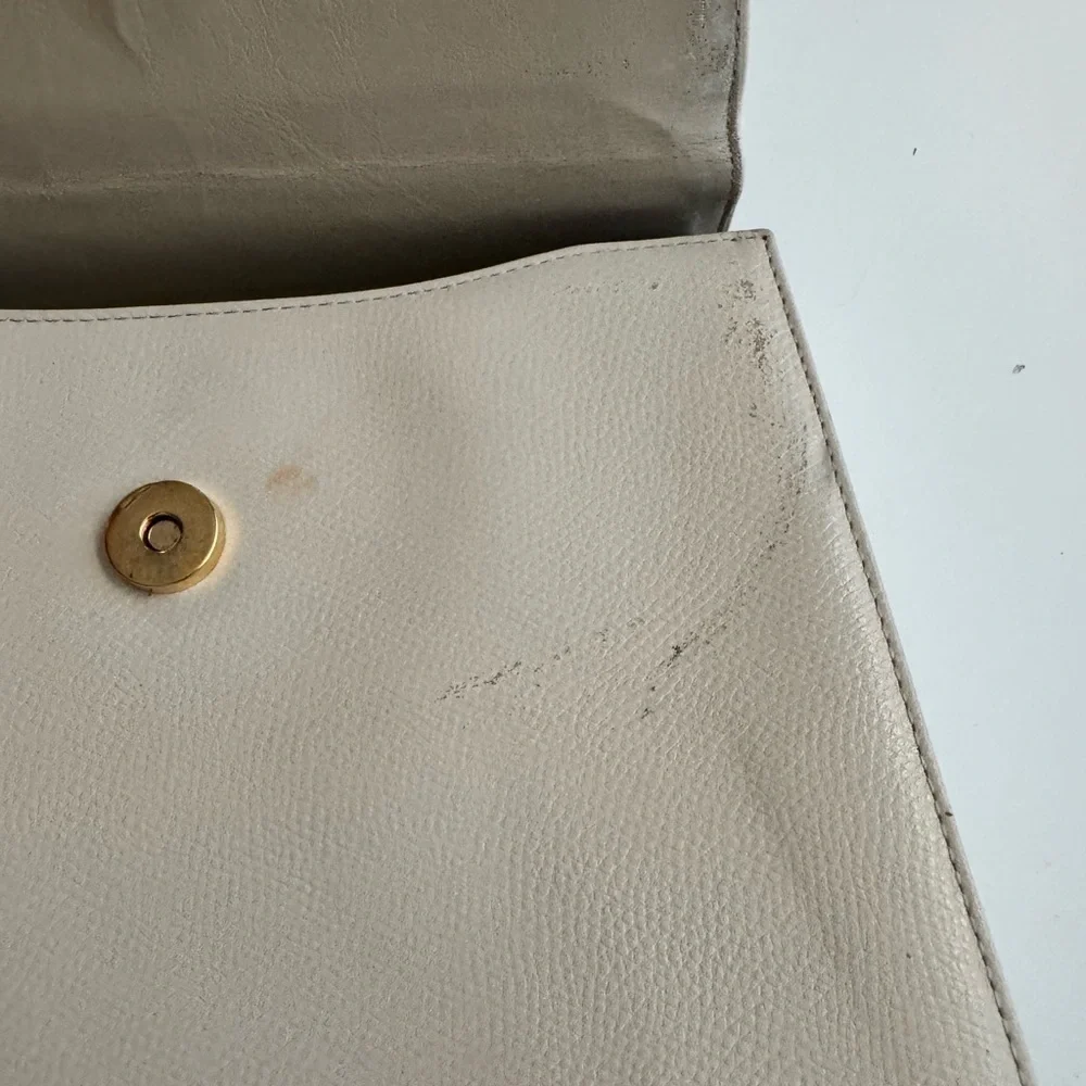 Pierre Cardin Minimalist Preppy Leather Tote Off White Cream 8x10x4 - Picture 14 of 16